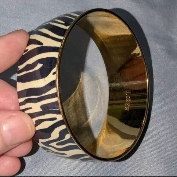 J Crew Zebra Animal Print Metal NWOT 3" Bracelet - Picture 2 of 6